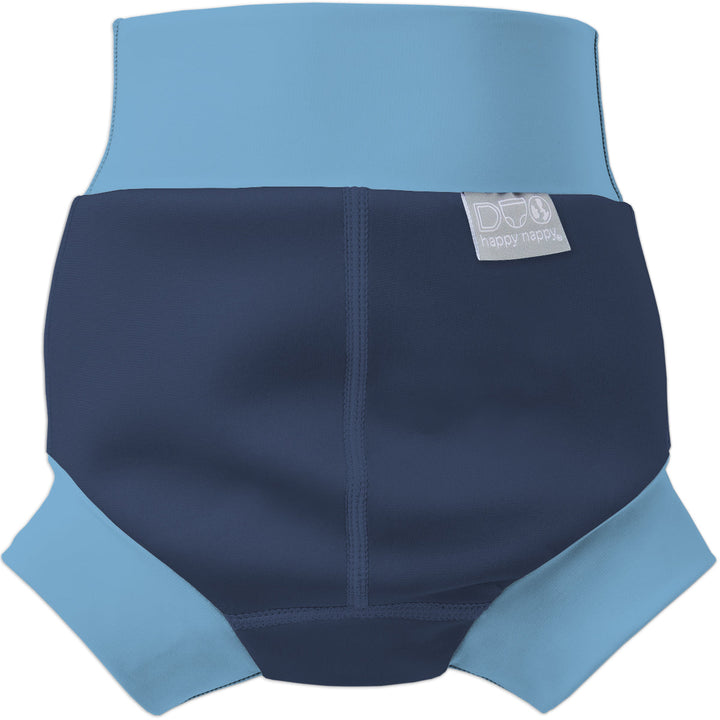 Neoprene swim diaper in navy with blue ribs. Back.