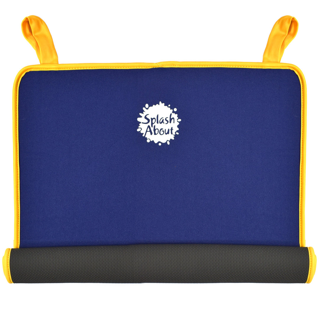 Navy and yellow neoprene changing mat, half rolled
