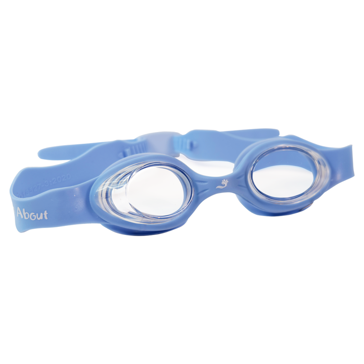 Blue swim goggles, side view