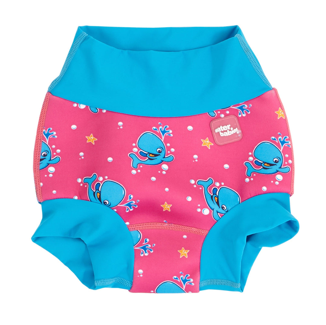 Baby swim diaper in blue and pink Bubba the Whale print