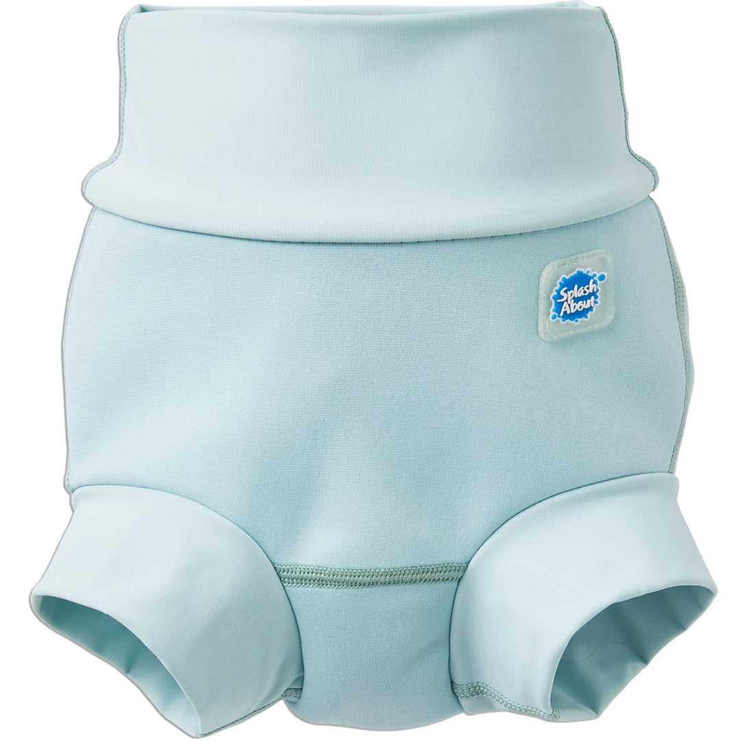 Reusable swim diaper in plain pistachio colour. Front.