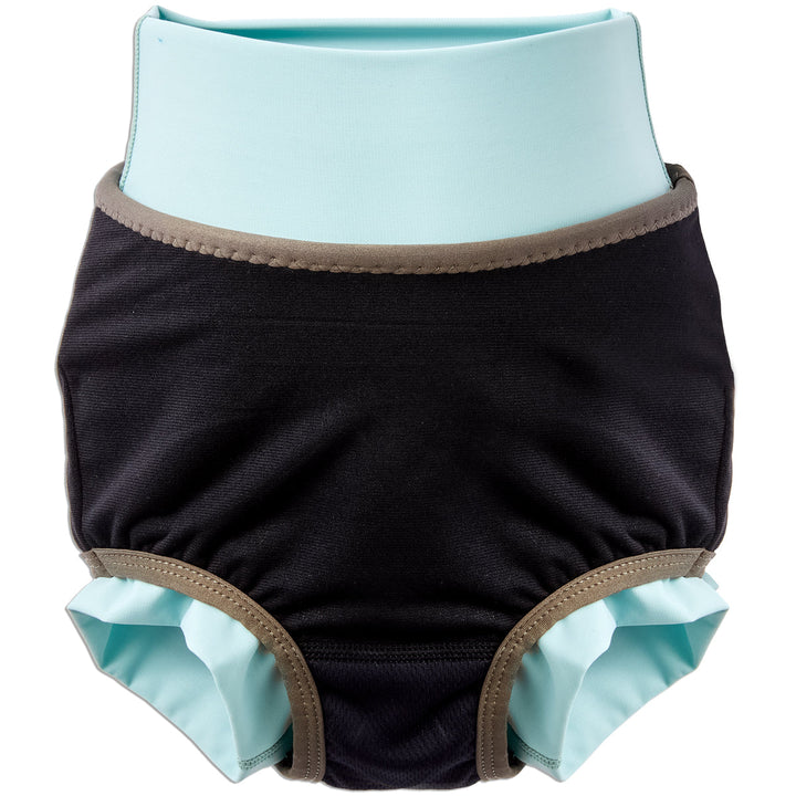 Reusable swim diaper in light blue and otters themed print. Inside out.