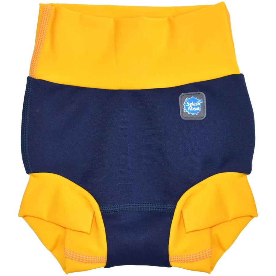 Plain navy blue Happy Nappy. Yellow trims. Front.